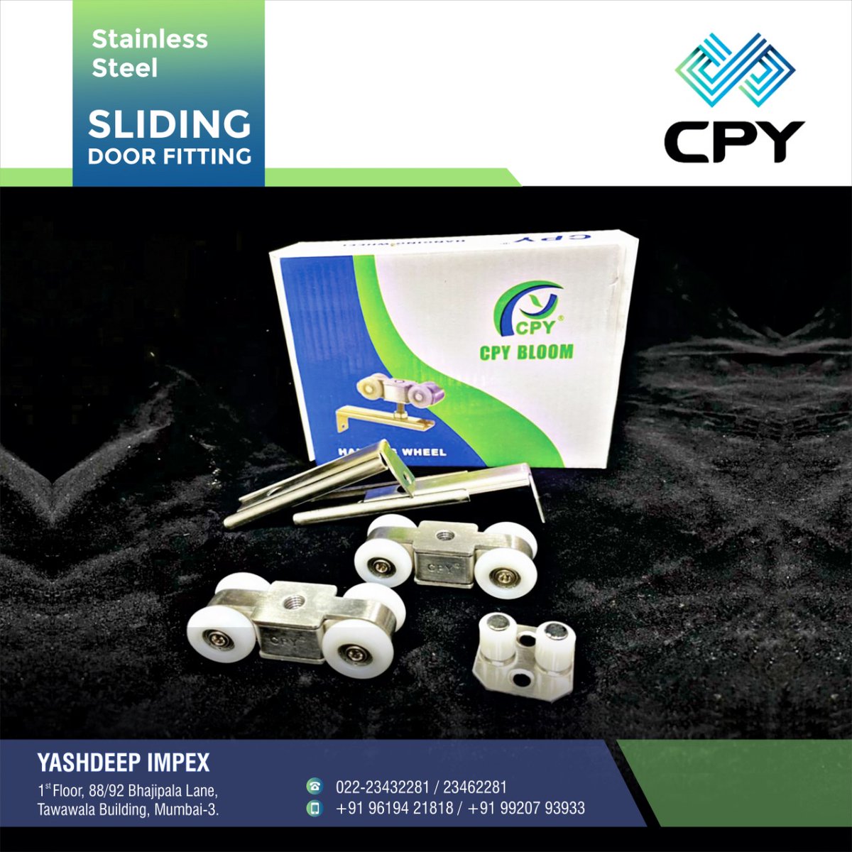 HardwareSamachr's tweet photo. CPY Stainless Steel Sliding Door Fittings ensure that your sliding door will run smoothly.
#YashdeepImpex #Importer #Mumbai #CPY #SlidingDoorFitting #SlidingSolutions #WardrobeFittings #ArchitecturalSlidingDoorHardware #SlidingDoorSystems https://t.co/9Ctd95LoEN