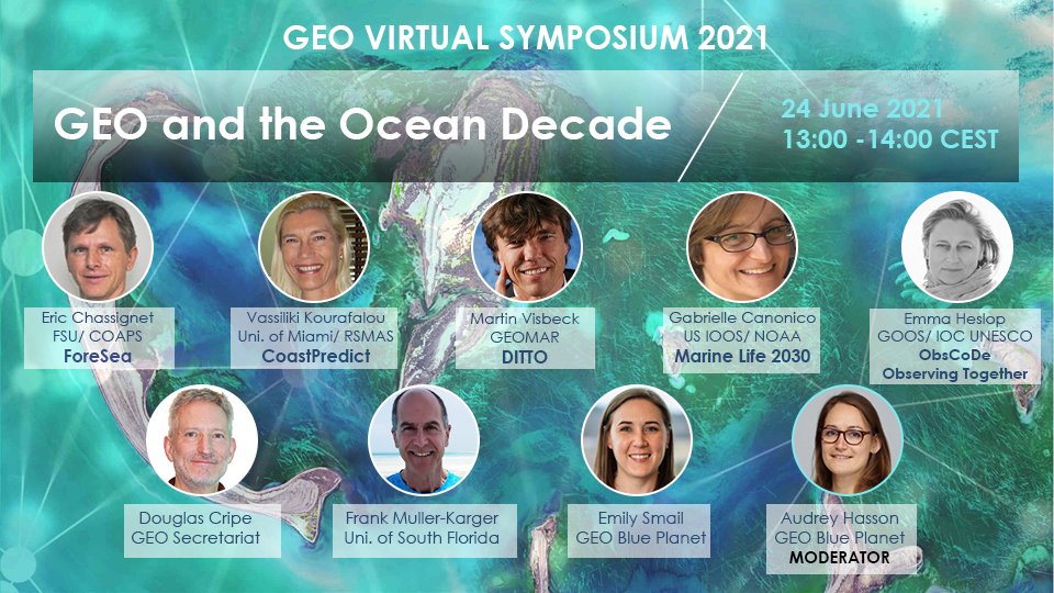 24 June 1pm CEST: GEO & @UNOceanDecade programs:
🌊@TwinDitto @GEOMAR_de
🌊#CoastPredict @univmiami #RSMAS
🌊#ForeSea @FSU_EOAS
🌊#marinelife2030 @usioosgov @NOAA
🌊#ObsCoDe & #ObservingTogether @GOOSocean @IocUnesco
moderated by @GEOBluePlanet
bit.ly/2SibP9X
#EO4Impact