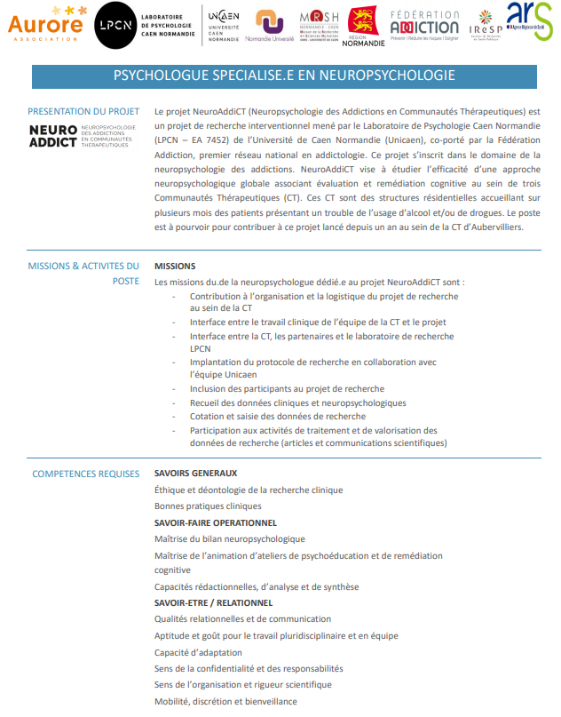 MarionDelarue's tweet photo. Une place de neuropsychologue à prendre pour rejoindre notre équipe ! #NeuroAddiCT https://t.co/r0y07EZPWr