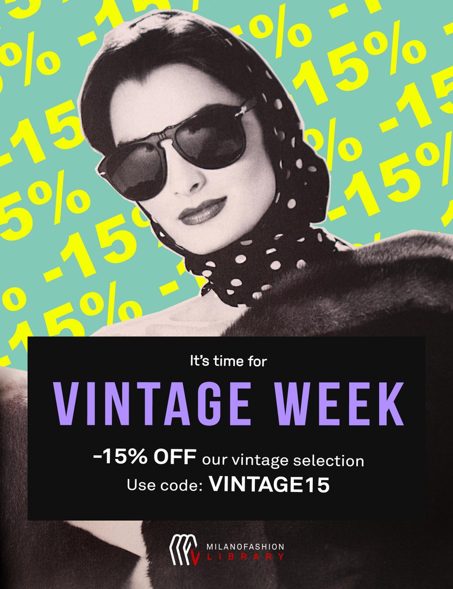 LibraryMilano's tweet image. It's time for VINTAGE WEEK!
Be quick and use your 15% OFF promo code: valid on all our Vintage selection (apply at checkout)
The code that can be used only once, cannot be combined with other promotions in progress. Valid until 27.06.2021 h 24.00 with a minimum order of €30
