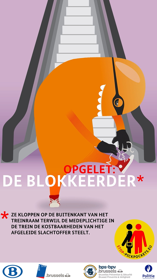 federalepolitie's tweet photo. De Spoorwegpolitie neemt vanaf 22 juni 2021 deel aan een sensibiliseringscampagne om reizigers alert maken voor het fenomeen van gauwdiefstallen en zakkenrollerij. Blikvangers van de campagne zijn zes monstertjes. https://t.co/6u0yEyU3KP #stoppickpockets https://t.co/aMXBf5PKzt