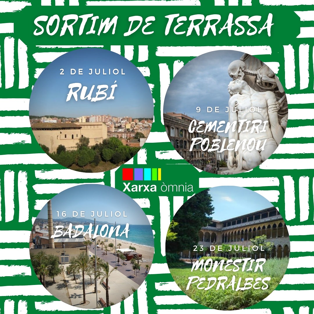Els divendres de juliol són dies de sortida:
Rubí - Casc històric, museu d'història i museu etnogràfic Vallhonrat.
Cementiri de Poblenou i platja.
Badalona - Casc històric, ciutat romana de Baetulo i platja.
Monestir de Pedralbes i Cosmocaixa.
#estiuòmnia #xarxaomnia #terrassa