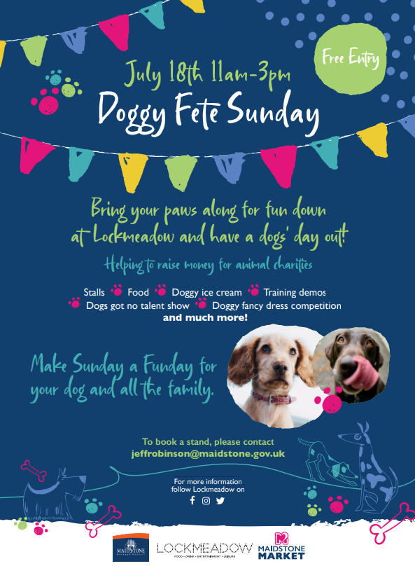 LockmeadowEnt's tweet photo. We can't wait for this event at #Lockmeadow!
July 18th 11am - 3pm
Doggy Fete Sunday 🦮
Bring your dogs for a fun day out next to the riverside at Lockmeadow.
For stallholder enquiries pls email - jeffrobinson@maidstone.gov.uk
#dogsonfacebook #puppies #maidstone #events https://t.co/6ukMcIsrsB