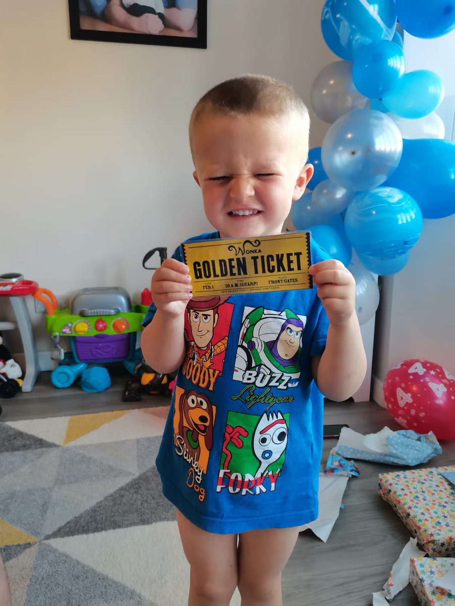TomlinsonRachel's tweet photo. @thismorning My little boy Edward turned 4 on June 16th and he can't get enough of Charlie and the Chocolate Factory!! He got a (home-made!!) Willy wonka bar with a golden ticket inside on his birthday! The golden ticket got him entry into Cadbury World! He LOVED IT xx https://t.co/Sf1MxwuWNw