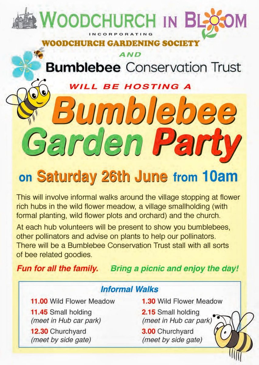 We are very excited for our <a href="/WinBloom1/">Woodchurch in Bloom</a> <a href="/WoodchurchHub/">Woodchurch Hub</a> #bumblebee #garden party this Saturday, 26th June. We have two informal tours around a meadow restoration, church yard and a beautiful small holding. Learn all about bees and how you can help them. There will be cakes 🐝🧁🐝🍰