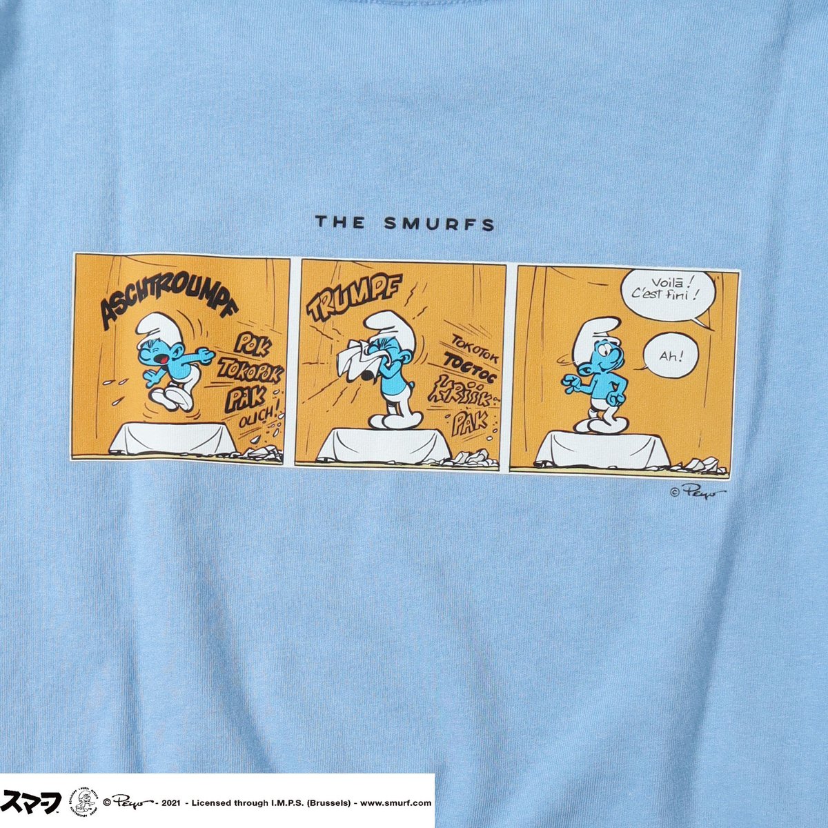 Power To The People 公式 Ha Li C ﾊﾘｯｸ The Smurfs コミックバックプリントtシャツ バックにスマーフキャラクター達がプリントされた半袖tee コミックイラストのスマーフの表情がどれもかわいい スマーフ T Co Wqotdrahkp