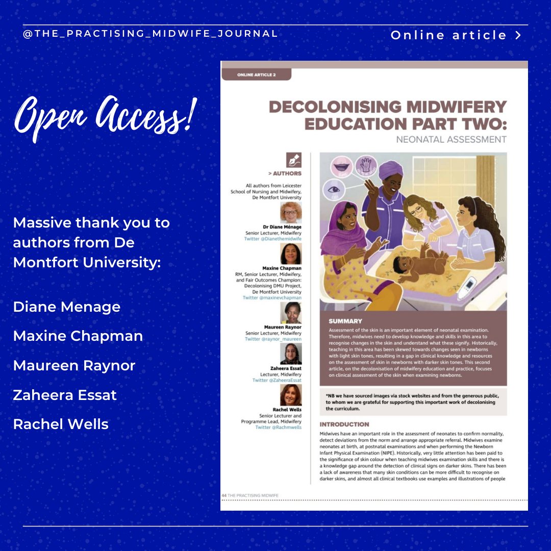 all4maternity (@all4maternity) on Twitter photo June's <a href="/TPM_Journal/">ThePractisingMidwife</a> includes an OPEN ACCESS article exploring neonatal assessment and darker skin tones. Including images to aid learning, it's a MUST READ, written by <a href="/Dianethemidwife/">Dr Diane Menage</a>, <a href="/maxinevchapman/">Maxine V Chapman</a>, <a href="/raynor_maureen/">Maureen raynor</a>, <a href="/ZaheeraEssat/">Zaheera Essat</a> and <a href="/Rachmwells/">Rachel Wells</a> 👏
⏩ ed.gr/dhgym June's <a href="/TPM_Journal/">ThePractisingMidwife</a> includes an OPEN ACCESS article exploring neonatal assessment and darker skin tones. Including images to aid learning, it's a MUST READ, written by <a href="/Dianethemidwife/">Dr Diane Menage</a>, <a href="/maxinevchapman/">Maxine V Chapman</a>, <a href="/raynor_maureen/">Maureen raynor</a>, <a href="/ZaheeraEssat/">Zaheera Essat</a> and <a href="/Rachmwells/">Rachel Wells</a> 👏
⏩ ed.gr/dhgym
