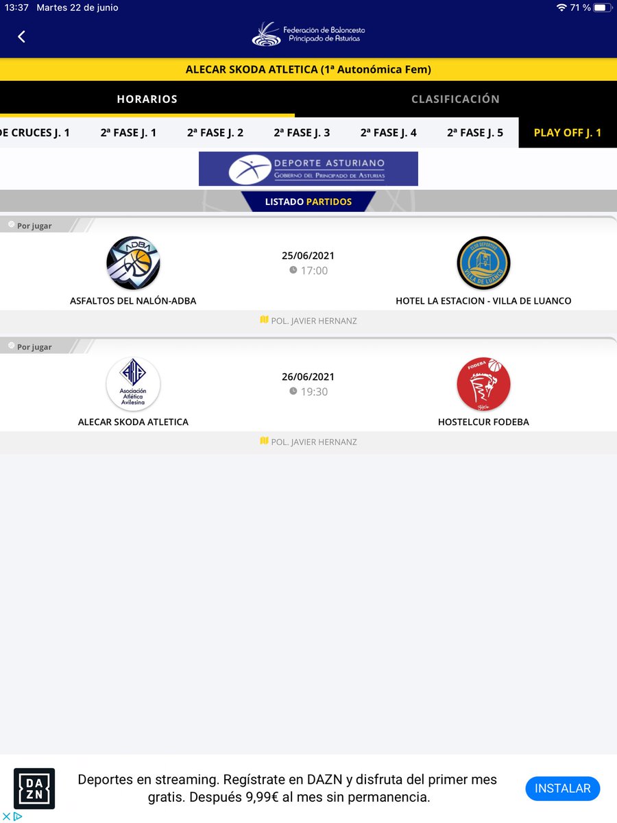 Hola <a href="/FBPA_asturias/">Federación de Baloncesto Pdo. de Asturias</a> ¿estos horarios de la final4 autonómica femenina son un error, verdad? Ambos partidos se jugarán el mismo día, ¿no? Gracias 😬