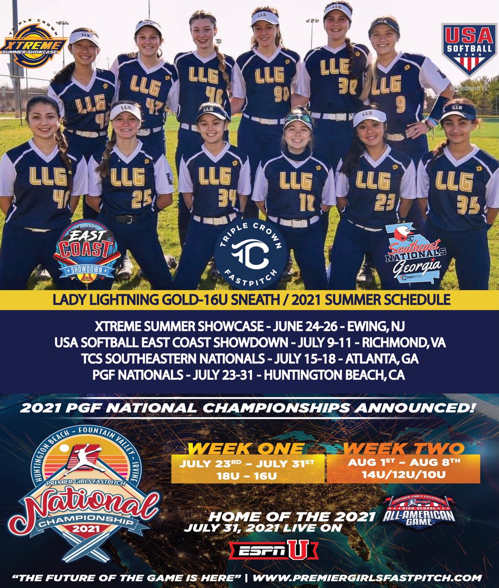 LLGNOVASNEATH's tweet photo. Who is ready for the travel summer season to start?  WE ARE! Come out and see us play, or watch us on @AthletesGoLive (team code AGL004237).  Looking forward to some great competition as we play this schedule. #llgthetrendcontinues @VALadyLightning https://t.co/MJ7KfPyzIP