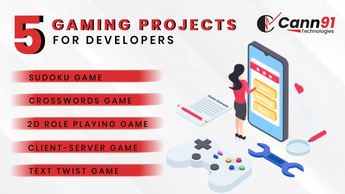 Cann91tech's tweet image. Gaming is not only a pass time but passion for bundle of youngsters these days.. With gaming becoming one of the best hobbies of the youth, here are 5 fascinating gaming projects for developers..

#cann91technologies
#cann91
#gamingprojects #webdevelopment