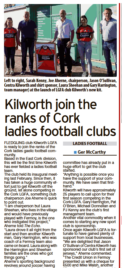 germccarthy74's tweet photo. My recent profile of one of @LadiesFootball  @CorkLGFA newest clubs, @KilworthGaa #LGFA via @echolivecork 

#CorkGAA #CorkGAA2021 #corklgfa #lgfa #ladiesfootball #GAA #AskItBeIt #SeriouSupport https://t.co/lFXp3xHx4P
