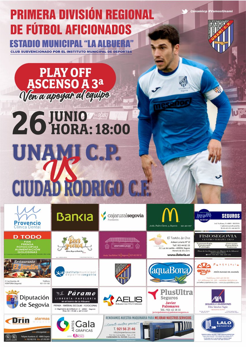 unamicp's tweet photo. 🔵⚪️PRIMERA DIVISIÓN REGIONAL

🔋FINAL PLAY-OFF🔋

¿Ganas de #FaseDeAscenso? 
 
            ⚽DÍA DE PARTIDO⚽
 
 👉              @unamicp

                            ⚔️ 

                @CRodrigoCF

 📆26 de junio
 ⏰18:00 horas 
 📍Campo Municipal de La Albuera https://t.co/uQXT93zSuJ