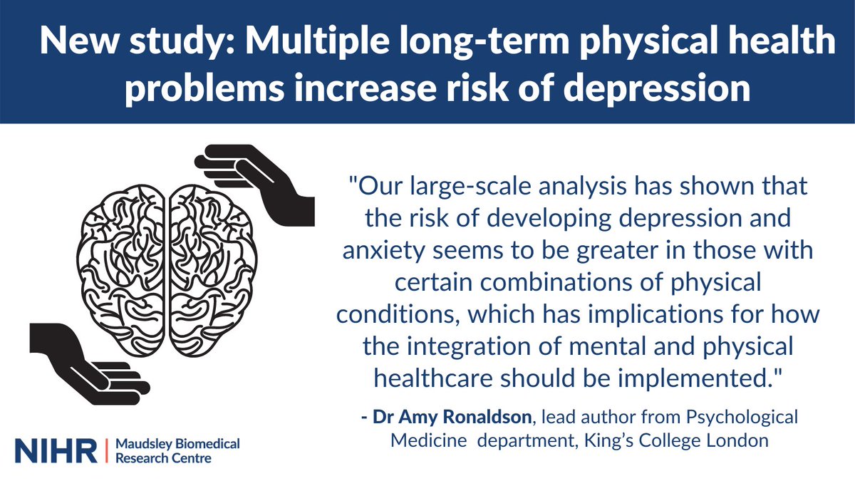 NIHR Maudsley Biomedical Research Centre (BRC) (@nihrmaudsleybrc) on Twitter photo New research out today in <a href="/LancetRH_Europe/">The Lancet Reg Health-Europe</a> using <a href="/uk_biobank/">UK Biobank</a> data shows that multiple long term physical health conditions in middle aged people increase the risk of #depression and #anxiety later in life <a href="/JayDasMunshi/">Prof Jayati Das-Munshi</a> @DrRonaldson @MatthewHotopf 👇👇
maudsleybrc.nihr.ac.uk/posts/2021/jun… New research out today in <a href="/LancetRH_Europe/">The Lancet Reg Health-Europe</a> using <a href="/uk_biobank/">UK Biobank</a> data shows that multiple long term physical health conditions in middle aged people increase the risk of #depression and #anxiety later in life <a href="/JayDasMunshi/">Prof Jayati Das-Munshi</a> @DrRonaldson @MatthewHotopf 👇👇
maudsleybrc.nihr.ac.uk/posts/2021/jun…