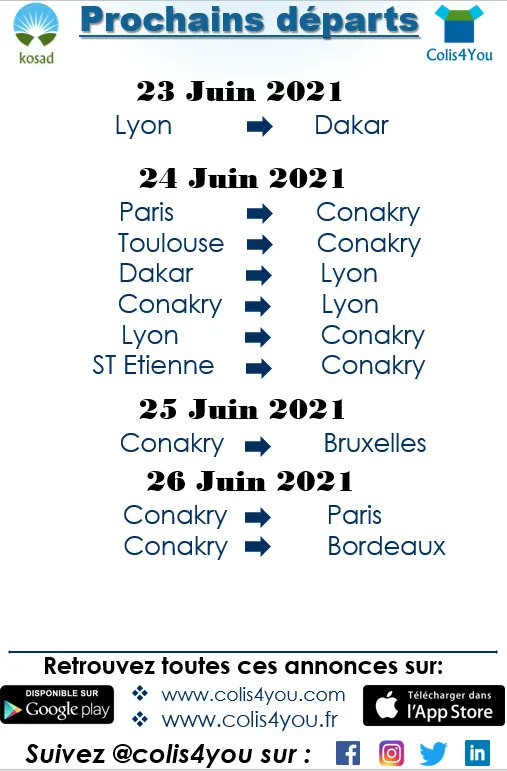 colis4you's tweet photo. Colis4You, des trajets disponibles pour vous. Rendez-vous sur notre site https://t.co/i8iXklFbvZ
Vous pouvez télécharger l'application sur Play Store et Apple Store.
#Kosad#Colis4You https://t.co/MXjJhEo4el