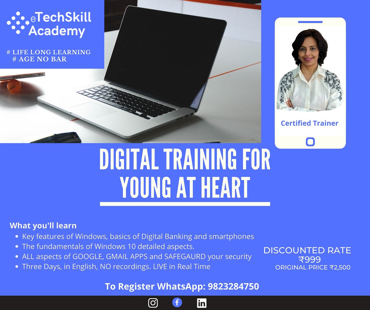 ParvishK's tweet photo. Hello! Digital technology is challenging for folks all across the range of ages! Adults and Technology is a topic that is missing this should not be the case with someone dear!
#lifelonglearner #lifelonglearning #continuingeducation #onlinetrainingprogram #DigitalTraining https://t.co/I0Nba6kMOV