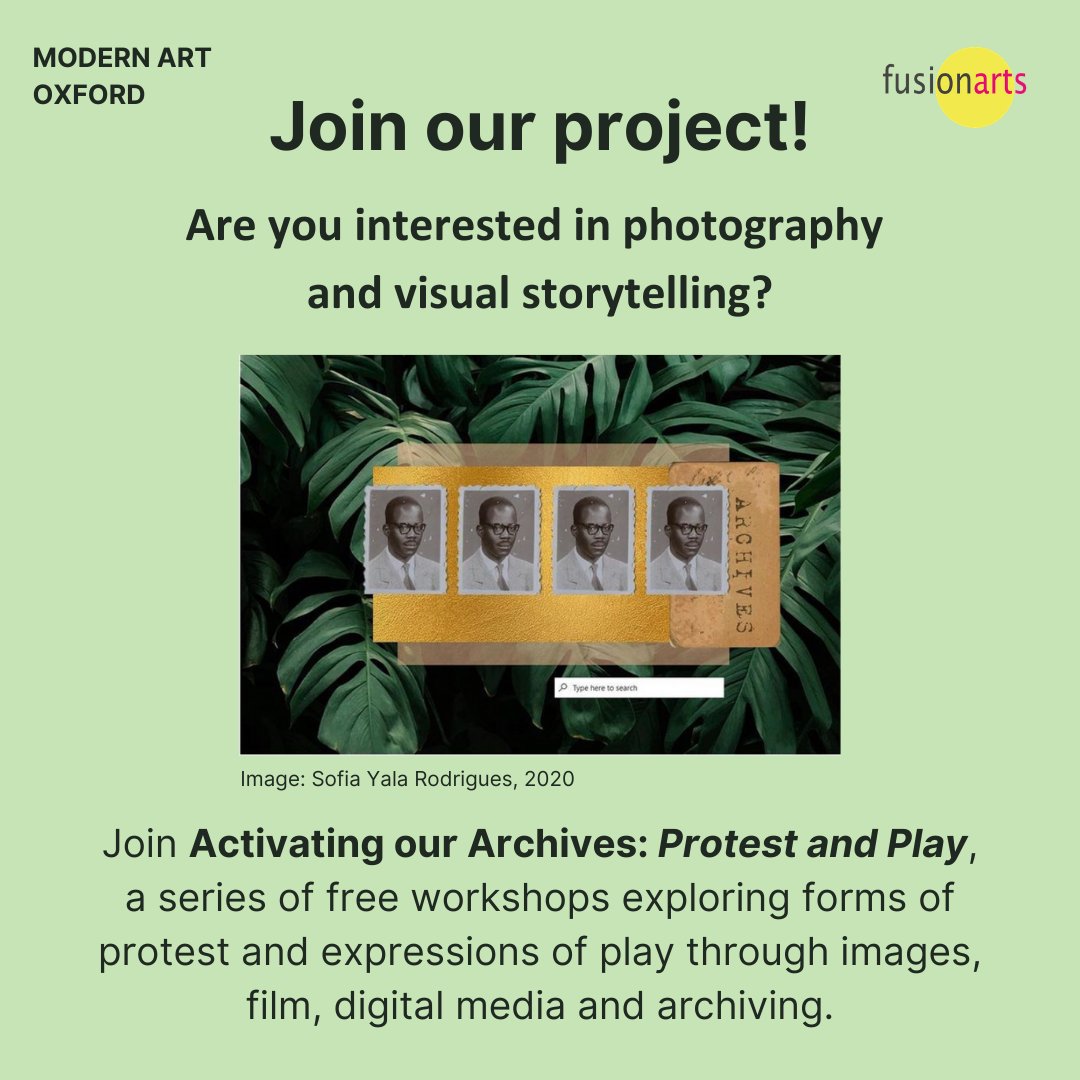 Are you interested in #photography and visual #storytelling? Join a series of free #ActivatingOurArchives workshops at <a href="/FusionArtsOx/">Fusion Arts</a> this summer with artist &amp; curator @sunilphotocom exploring protest and play through images &amp; archiving 💥 📸 Find out more: buff.ly/2RVEr8M