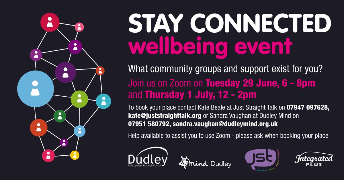What community groups and support exist for you? 👭🌐 Join us on Zoom on Tuesday 29 June, 6 - 8pm and Thursday 1 July, 12 - 2pm

To book your place contact Sandra Vaughan at Dudley Mind on 📱 07951 580792, ✉️
Sandra.vaughan@dudleymind.org.uk @DudleyMind1 <a href="/JustStraightTal/">Just Straight Talk</a>