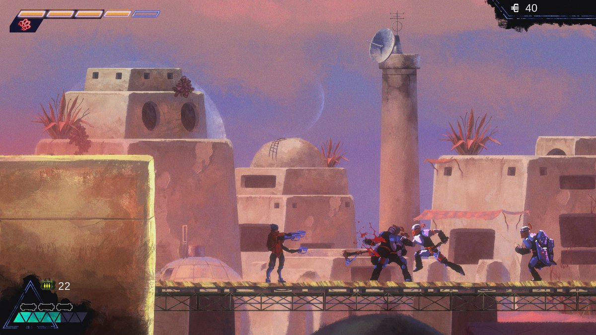 _Shynn_'s tweet photo. They Always Run : plateforme aventure (proche metroid-like). Il a tout d'un cinematic platformer mais pas rigide. On est un mercenaire qui peut s'associer à la police ou à la mafia. Le système de combat est cool et très graphique. Très chouette !

https://t.co/tJHYOlGiLI https://t.co/P9gyN3t1sx
