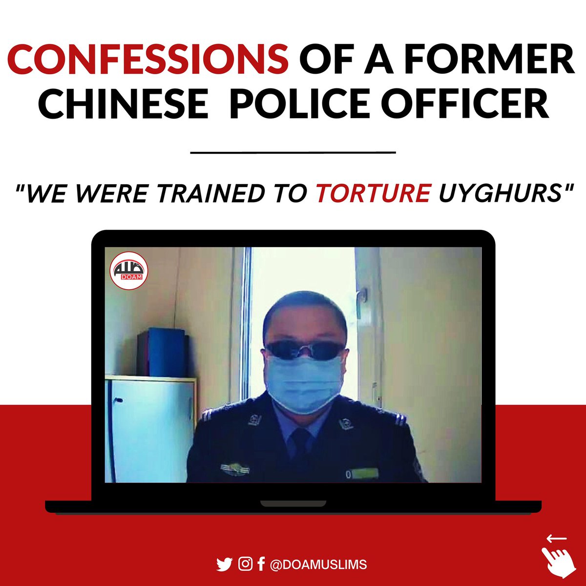 doamuslims's tweet photo. Confessions Of A Former Chinese Officer

"We were trained to torture Uyghurs"

Horrific and shocking testimony of a former Chinese officer at the #UyghurTribunal. 

#China #Uyghurs #UyghurGenocide https://t.co/XTBCeFZ9sI