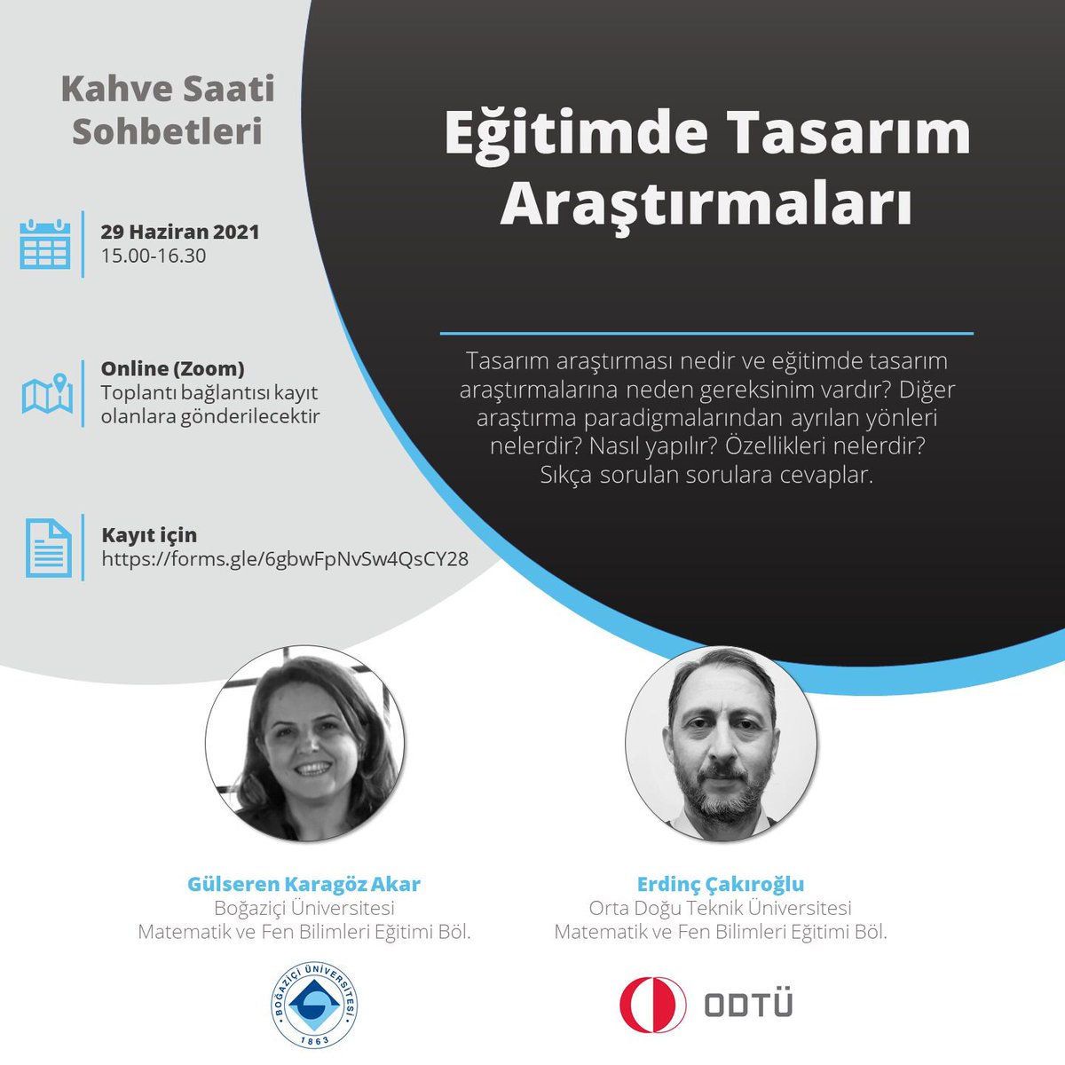 Gülseren Karagöz Akar Hoca ile birlikte Eğitimde Tasarım Araştırmaları üzerine konuşacağız. Konuyla ilgilenen herkesi kahveleriyle birlikte bekleriz. Zoom bağlantı linki kayıt olanlara gönderilecektir.

Kayıt için:
forms.gle/KpFeRR9cq2khXu…