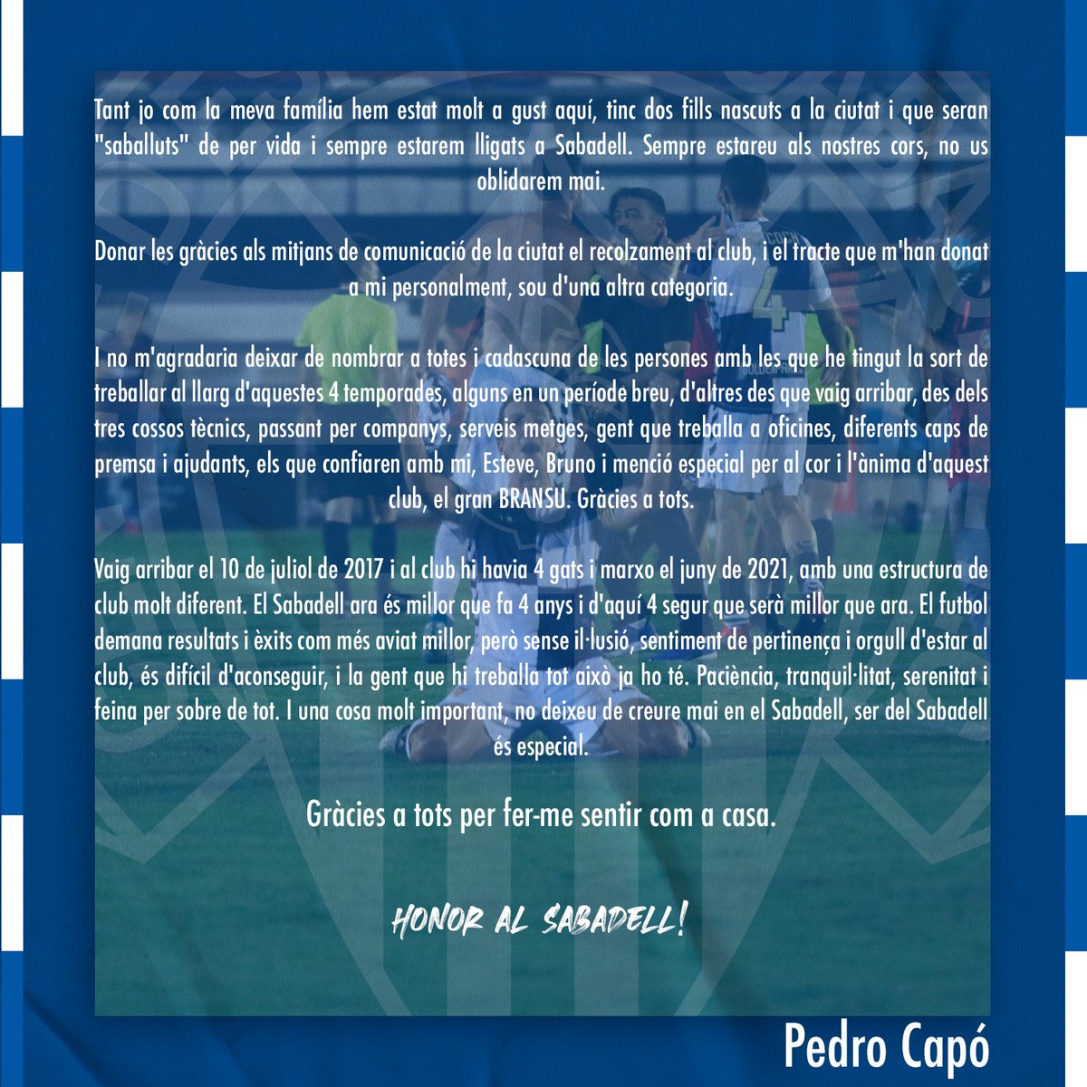 PedroCapo18's tweet photo. Gràcies @CESabadell , gràcies arlequinats, gràcies ciutat de sabadell, gràcies sabadallencs... 
Sempre em sentiré un més de tots vosaltres.
💙🤍HONOR💙🤍 https://t.co/DN9oMEmtqc
