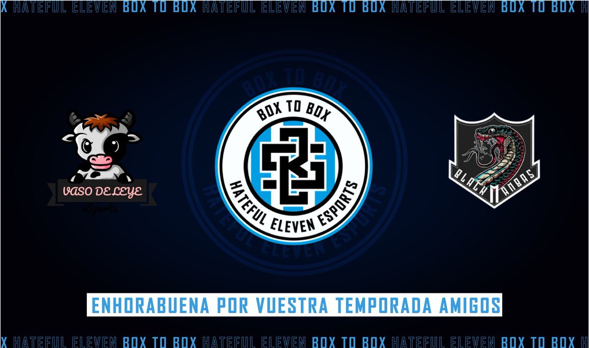 ¡Buenos días! 

Después de la resaca de anoche, en The Hateful XI queremos felicitar a <a href="/VDLeSports_/">VasoDeLeye eSports🥛</a> por su reciente y merecidísimo ascenso a 5ª División. 

Y a <a href="/BMeSport/">Black Mambas🐍</a> por su temporadón y clasificación a Play-off a 4ª, os deseamos la mayor de las suertes. 

🤍🤍x 💙🤍 x 🖤💚