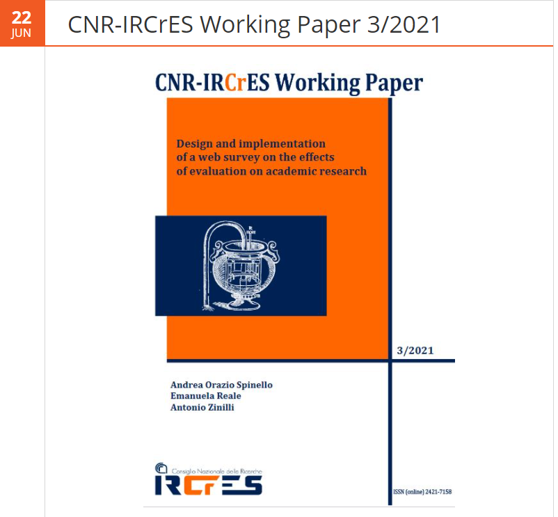 cnr_ircres's tweet photo. 📣#IRCrES #WorkingPaper3 
📕 Lo studio Design and implementation of a web survey on the effects of evaluation on academic research condotto sulla base di una survey nazionale lanciata tra ottobre 2020 e marzo 2021 è disponibile qui 👉https://t.co/NTxPAL3PV0
#evaluation #websurvey https://t.co/QSlJJzpXnK
