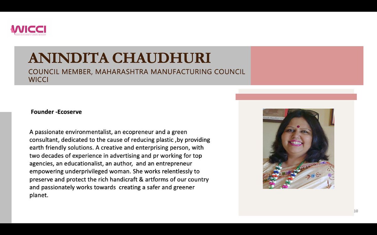 CouncilWicci's tweet image. Introducing Council Member Anindita, our #ecopreneur who has donned several hats during her 2 decades long career. 
Her brand Ecoserve specialises in #greentableware &amp;amp; empowers tribal artists to create unique art forms. #wicci #womeninmanufacturing #sustainableliving