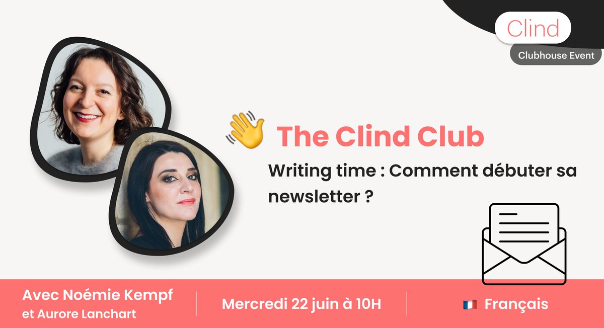 The TimeStamp (@hello_clind) on Twitter photo Hellooo Twitter 🌈
On se voit demain (10h) pour parler newsletter sur Clubhouse ?
<a href="/noemiekempf/">Noémie Kempf</a> vous partage ses tips pour écrire une newsletter qui déchire 🤠
clubhouse.com/event/m3lN2wdW Hellooo Twitter 🌈
On se voit demain (10h) pour parler newsletter sur Clubhouse ?
<a href="/noemiekempf/">Noémie Kempf</a> vous partage ses tips pour écrire une newsletter qui déchire 🤠
clubhouse.com/event/m3lN2wdW