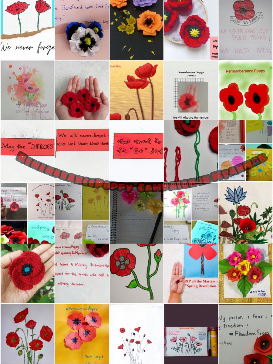 People from all parts of Myanmar take part in #RemembrancePoppy campaign today in honor of all fallen heroes from nationwide including Kayin,Chin,Magway,Sagaing who sacrificed thier lives in this Spring Revolution.We will keep fighting to bloom Democracy flowers soon.
#June22Coup
