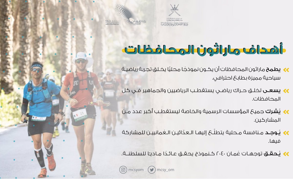 انطلاقًا من رؤية #ماراثون_المحافظات في صناعة حدث رياضي سياحي بطابع عالمي، يطمح الماراثون لتحقيق أهداف عدّة.

#وزارة_الثقافة_والرياضة_والشباب