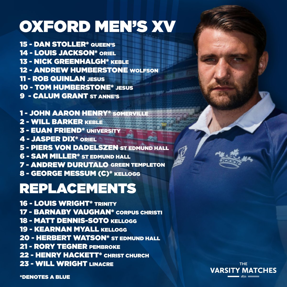 VarsityMatches's tweet photo. 🚨MORE TEAM NEWS!🚨

The teams are out. 

Congratulations to those selected for The Men's Varsity Match 2021. 

We can't wait to see @OURFCblues take on @CURUFC 

#aNewChapter https://t.co/isbRzMFdwK
