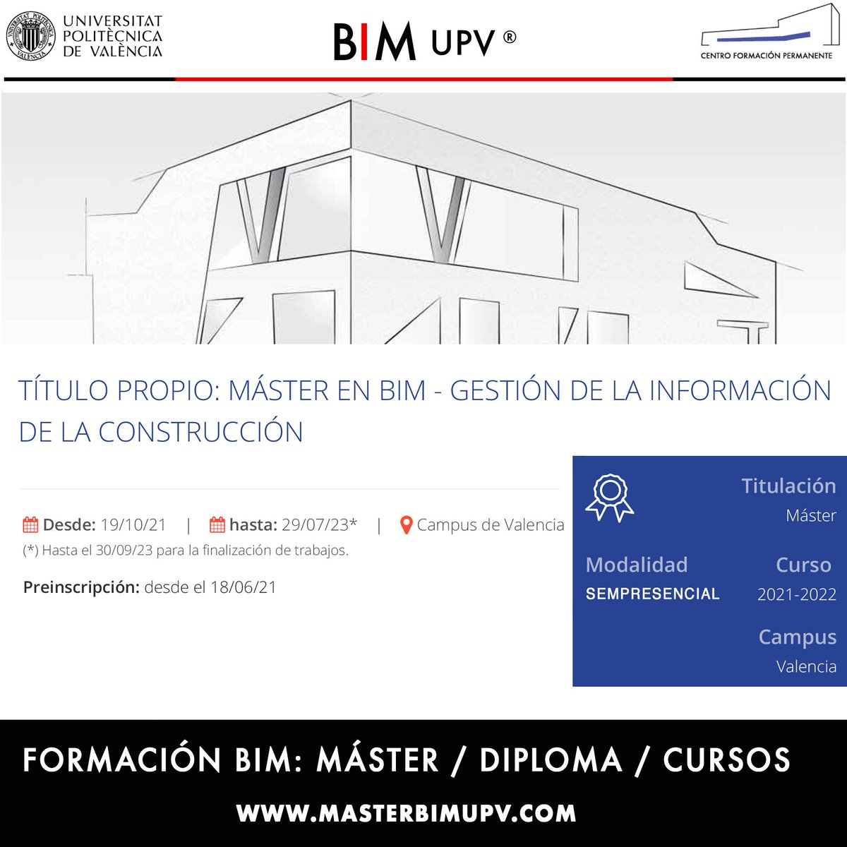 bim_upv's tweet photo. Inicio Inscripción: MÁSTER EN BIM - GESTIÓN DE LA INFORMACIÓN DE LA CONSTRUCCIÓN

+ info: https://t.co/9UlUX8WXPB

Modalidad: Semipresencial
💻💁👨‍🏫

#BIM #MasterBIM #Master #Formación #FormaciónBIM #UPV #BIMUPV https://t.co/7gAvinBDwD