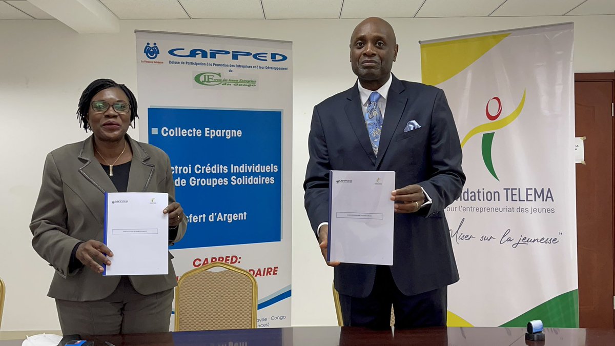 serge_bounda's tweet image. Miser sur la jeunesse est notre vision. Promouvoir l’entrepreneuriat des jeunes est notre raison d’être. La signature de la convention de partenariat entre @fondationtelema &amp;amp; #CAPPED pour le financement des projets est porteuse d’espoir en terme de création de start-ups @PR_Congo