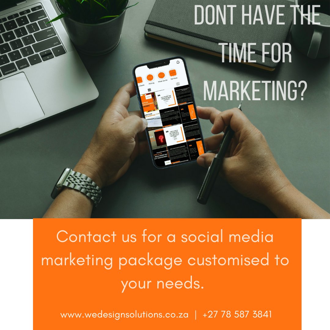 WeDesignZA's tweet photo. Need some help with your marketing? Maybe you don’t have the time, or the personnel or the know-how. Regardless of the reason, we are here to help. Contact us to assist you with your social media marketing – details in bio. https://t.co/xVrXNzbfN7