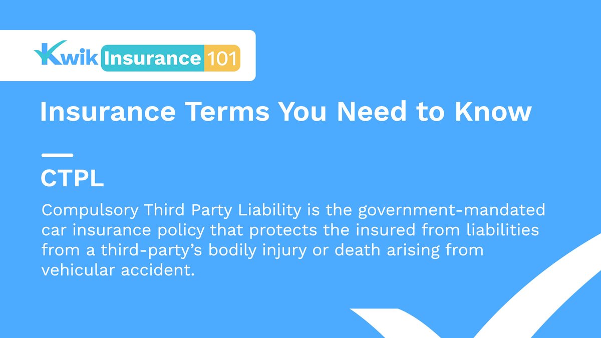 KwikInsure's tweet photo. Reading what's in your policy is a must. But what do these terms mean anyway? #KwikInsurance101 will help you understand the most commonly used words in insurance๐ก Today's word โ CTPL.
Learn more here:
https://t.co/WpYSycM85i https://t.co/84fI5BKm9r