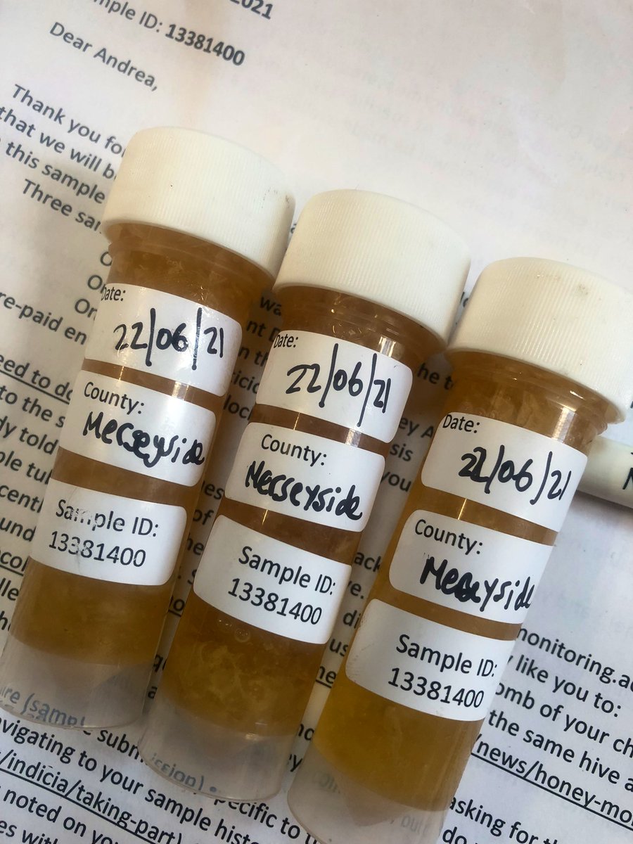 B4Biodiversity's tweet photo. Formby Library honey samples ready to be sent off for analysing for:

🐝 DNA barcoding (pollen)
🐝 Inclusion in the National 🍯 Archive
🐝 Pesticide residues analysis

I’m pleased to be able to send the samples off for research 🔬&amp; find out where the bees have been foraging 🌻 https://t.co/94UbhGthRq