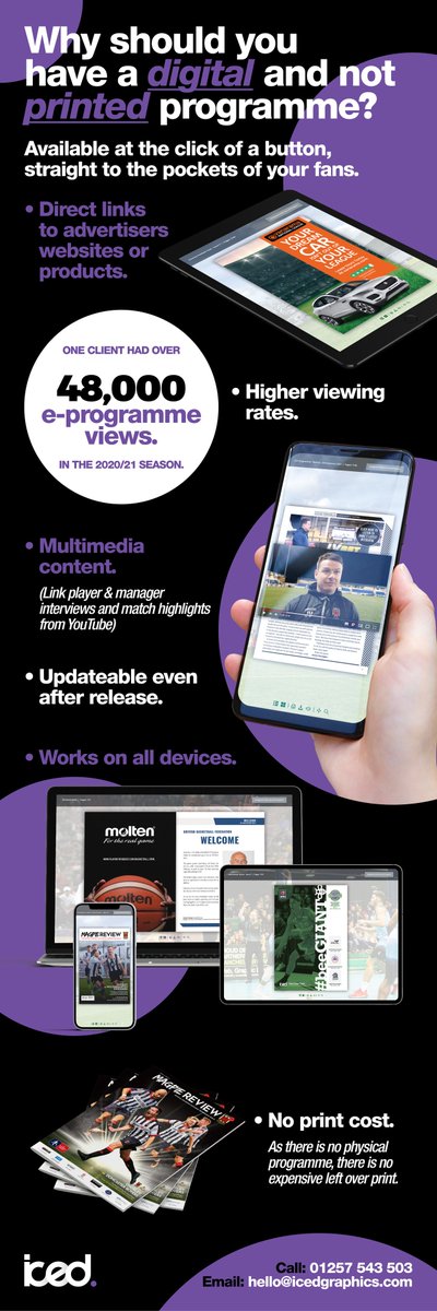 iced_digital's tweet image. Why should you have a digital and not printed programme?
Get intouch if we can help you with a digital match day programme.
#programme #digitalprogramme #eprogramme #sportsprogramme
#UKBusinessLunch #B2BHour #EarlyBiz #1pmLunch #GBhour #FollowHour #UKBizLunch