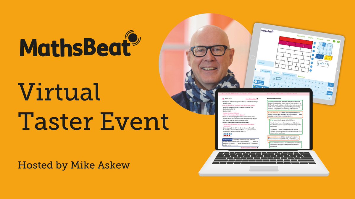 OUPPrimary's tweet photo. Last chance to sign-up for our Virtual Taster Event with @mikeaskew26, #MathsBeat Series Editor. This event will introduce MathsBeat &amp; how it engages all children with maths!  
💻 Microsoft Teams  
🕓 Tomorrow at 16:30 (23rd June) 
🎟️ Book your free place https://t.co/1YLXsWAZgH https://t.co/I8SXg9SutL