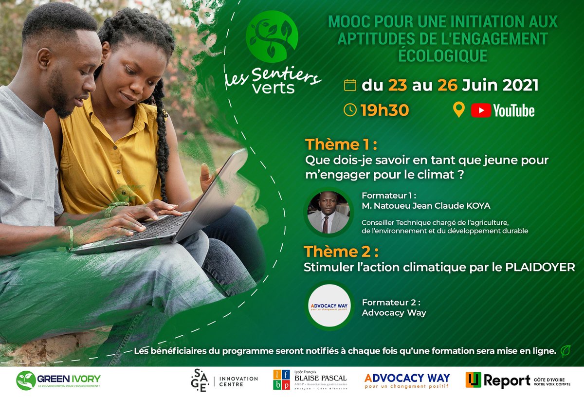 GreenIvory1's tweet photo. 🌿 🌿Les Sentiers Verts : 𝗠𝗢𝗢𝗖-𝗶𝗻𝗶𝘁𝗶𝗮𝘁𝗶𝗼𝗻 𝗮𝘂𝘅 𝗮𝗽𝘁𝗶𝘁𝘂𝗱𝗲𝘀 𝗱𝗲 𝗹’𝗲𝗻𝗴𝗮𝗴𝗲𝗺𝗲𝗻𝘁
🎥 https://t.co/suhWOsiPOC
Abonnez-vous à notre chaîne pour ne rien rater.
#GreenIvory_Ong #SageInnovationCentre #SentiersVerts #AdvocacyWay #Ureport #MOOC #Civ225 https://t.co/qFz15VfiCU