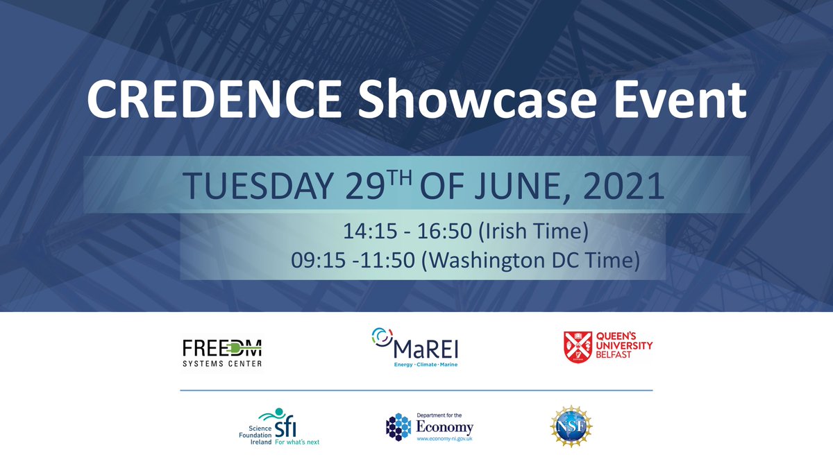 The CREDENCE project Showcase Event will share some of the research, insights, impacts and outcomes of the 1st US-Ireland Centre to Centre research project focusing on environment and sustainability

June 29

Details and registration:
bit.ly/2SRKbkk