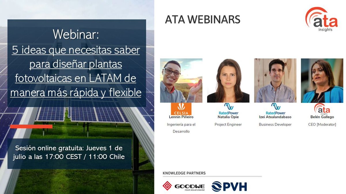 rated_power's tweet photo. ๐Hello! Would you like to know how #pvDesign can automate your design process?
Then make sure to join our PV Engineer Natalia &Business Developer Izei, also Lennin from @Celsia_Energia on their webinar with @AtaInsights to learn more about @pvDesign_app&its capabilities ๐โ๏ธ๐ https://t.co/ntzYHw2bgQ