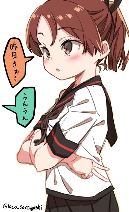 敷波の進水日を祝して、1年前のワンドロで描いた提督にしか見えない角度でピースを見せてくる敷波です。 
