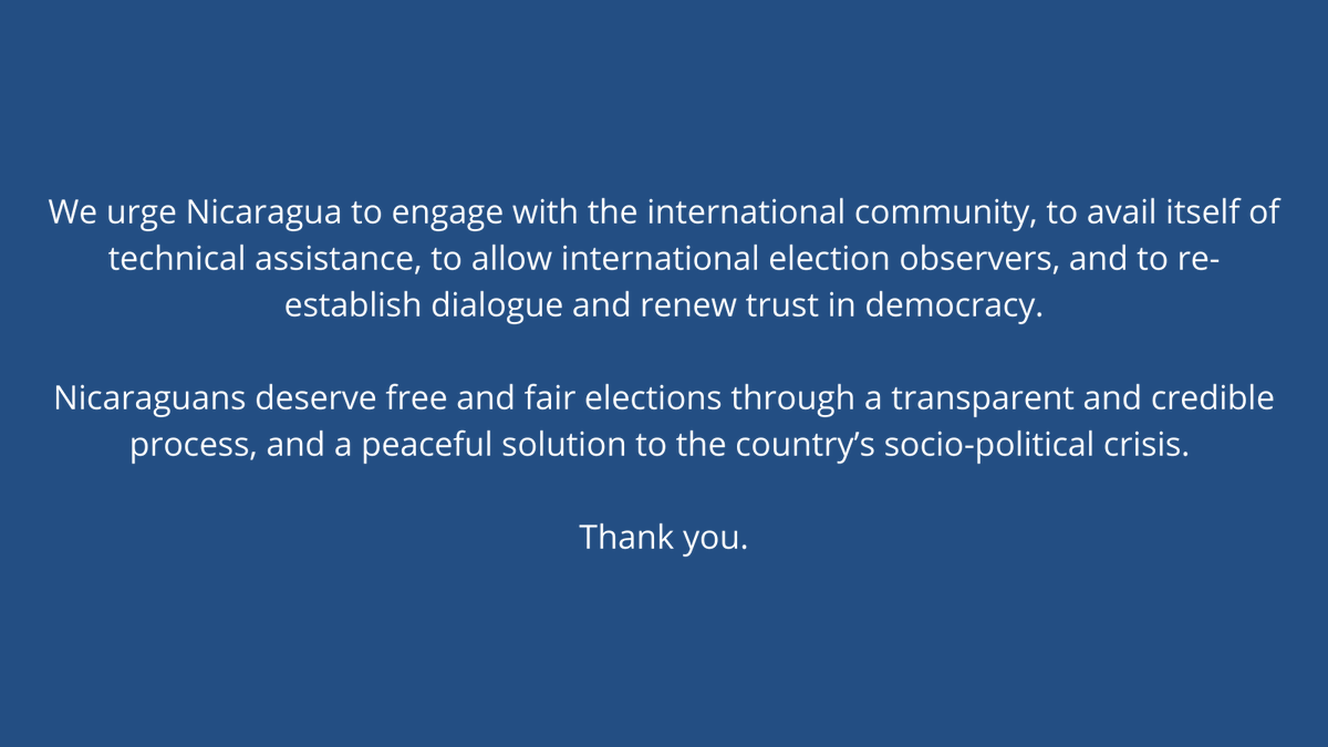 CanadaGeneva's tweet photo. Canada joins 59 countries at the @UN_HRC in raising concerns over undue restrictions on political participation, freedom of expression, peaceful assembly + association in #Nicaragua. Nicaraguans deserve free &amp; fair elections. #StandUp4HumanRights
🔍Read the full statement below: https://t.co/3eXLloXoSA