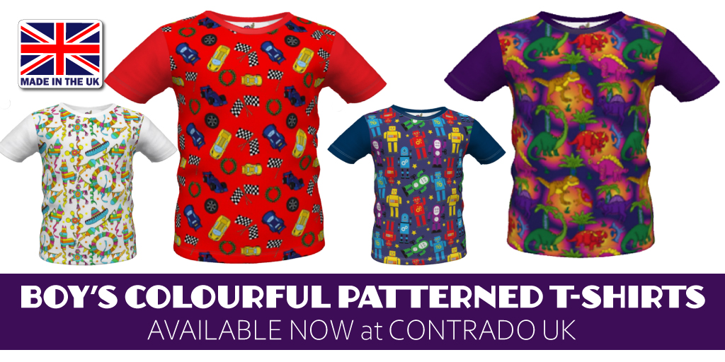 We're loving the new childrenswear on Contrado! Checkout these colourful boy's t-shirts, printed front and back with bold fun patterns. All made in the UK 🇬🇧 #contradocreatives #surfacepatterndesign #Kidsclothes  bit.ly/3vKzXzM <a href="/contradouk/">Contrado</a>