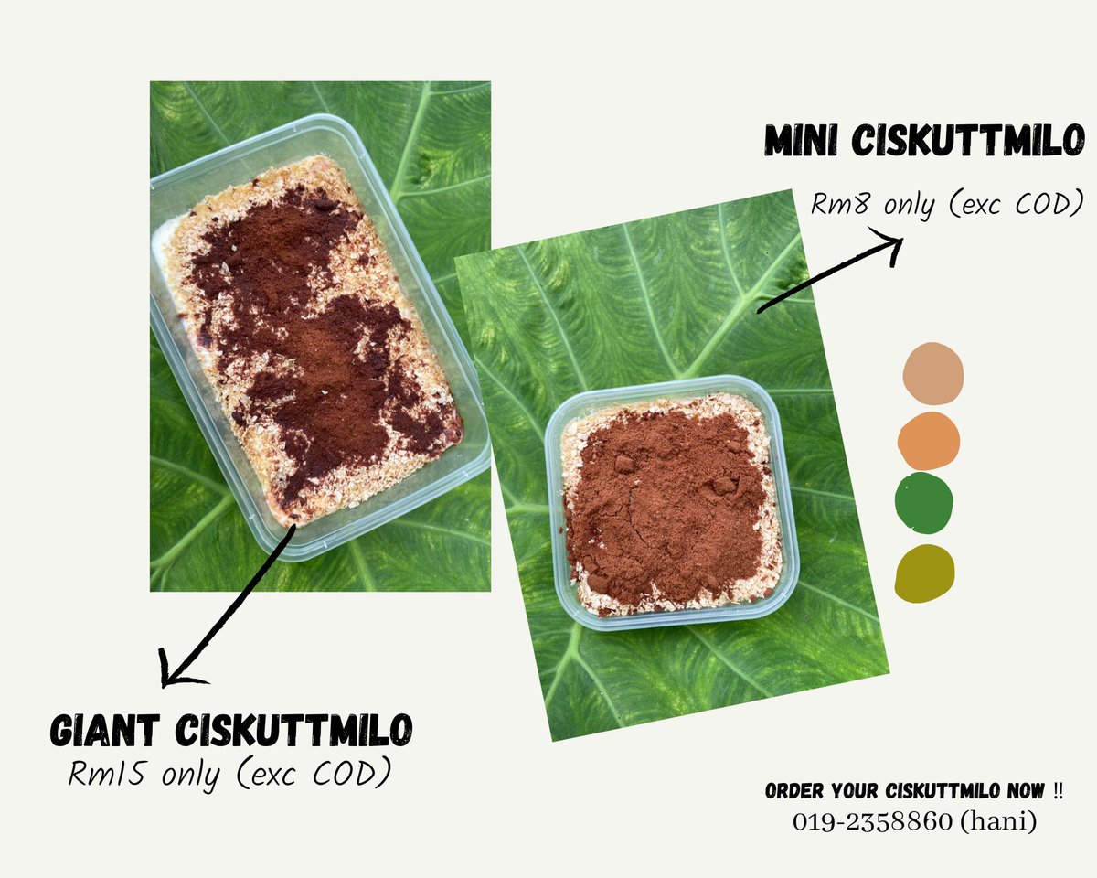 <a href="/BangiKita/">🇲🇾 Bangi Kita 🇲🇾</a> <a href="/BangiCommunity/">Bangi Community</a> Jom order CiskuttMilo Giant Rm15 (exc cod)  dan CiskuttMilo Mini RM8 (exc cod) 

√ Isi yang padat dengan cheese/milo/nestum
√ Pelanggan order baru kita buat. 
Sebarang pertanyaan atau berminat nak order boleh terus ws 0192358860 (hani)
🏠Based Bangi