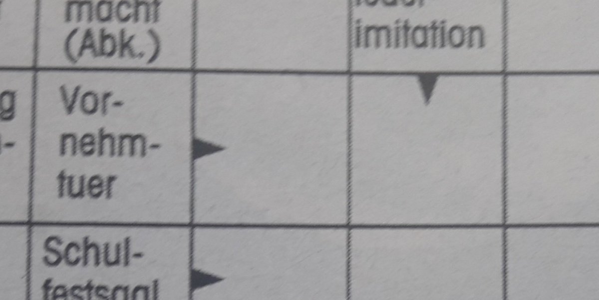 Ich habe mir jetzt bestimmt fünf Minuten den Kopf darüber zerbrochen, was eine "Vornehmtür" mit vier Buchstaben ist...🙈