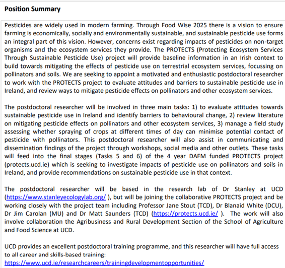 ProtectsProject's tweet photo. We are hiring a #postdoc to join us! Do you have a background in #agriculture, #ecology or #socialscience and an interest in sustainable use of #pesticides? Then have a look at our ad (search for job 013382 on https://t.co/nksvUXIz4T) @ucdagfood @UCDEarth #irishjobs #jobfairy https://t.co/vEKJM9EtJ1