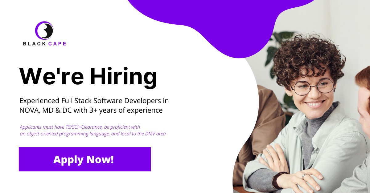 Do you like IMPACTFUL, meaningful work with modern code and like being part of a FUN &amp; collaborative team? 

We’re hiring Full Stack Software Developers with TS/SCI+ clearance. Click here tinyurl.com/bcapply2 to apply or email jordan@blackcape.io