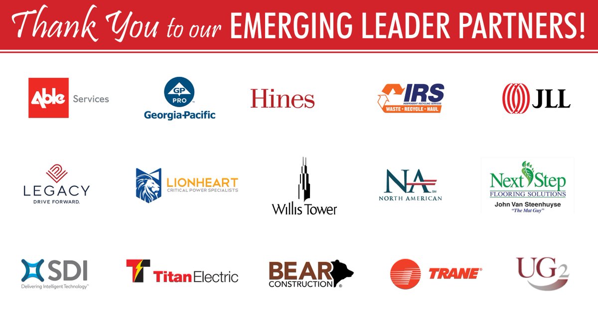 Shout out to our Emerging Leaders Partners who support our young professionals! TY! @Ableserve <a href="/GeorgiaPacific/">Georgia-Pacific</a> <a href="/312Recycle/">Independent Recycling Services</a> <a href="/JLL/">JLL</a> #LegacyParking <a href="/Hines/">Hines</a> #willistowerchicago <a href="/SDIPresence/">SDI Presence</a> <a href="/TheTitanElec/">Titan Electric</a> <a href="/TraneCommercial/">Trane Commercial HVAC</a> <a href="/UG2IFS/">UG2 Facility Services</a> <a href="/Bearcc1/">BEAR Construction Company</a> <a href="/NorthAmerCo/">North American Company</a> <a href="/NxtStepFlooring/">Next Step Flooring</a> #Lionheart